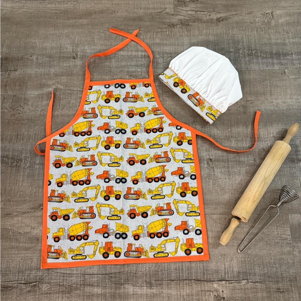 Kids Construction Apron and Chef Hat Set